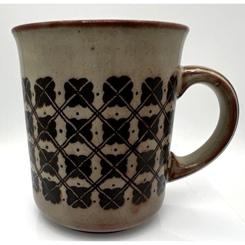 Staffordshire Pottery England Stoneware Kiln Craft Mug Cup Check Pattern EUC